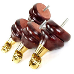 L&F 4 Mahogany Furniture Legs Wood Replacement Feet With Brass Castors 140mm High Chair Sofa M8 - thumbnail 9