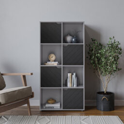 Urbn-Living Urbnliving 119Cm Height Grey Wooden 8 Cube Bookcase With 4 Black Line Door Display Shelf Storage Shelving Cupboard - thumbnail 1