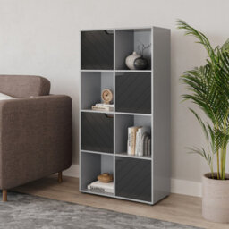 Urbn-Living Urbnliving 119Cm Height Grey Wooden 8 Cube Bookcase With 4 Black Line Door Display Shelf Storage Shelving Cupboard - thumbnail 2