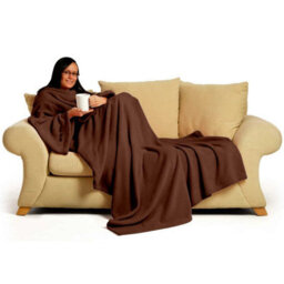 Chocolate Snug Rug Deluxe Blanket With Sleeves Luxury Cosy Super Soft Coral Fleece Fabric Long Oversized Pouch Pocket Adults - thumbnail 4