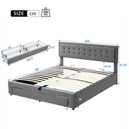Btm Upholstered King Size Bed 5Ft 150X200Cm Velvet Fabric Large Storage Slats Headboard Without Mattress Grey - thumbnail 5