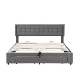 Btm Upholstered King Size Bed 5Ft 150X200Cm Velvet Fabric Large Storage Slats Headboard Without Mattress Grey - thumbnail 8