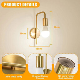 2X Retro Led Wall Lamp Metal Wall Light Indoor Gold Sconce Bedroom E27 - thumbnail 2