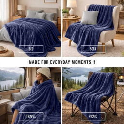 Moonlight Bedding Fleece Blanket Soft Throw Lightweight All Season Sofa, Bed & Travel Blanket King (Navy, 200X240Cm) - thumbnail 4