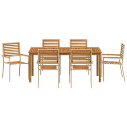 Berkfield Garden Dining Set 7 Pcs Beige Poly Rattan - thumbnail 7