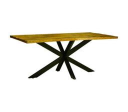 Buttercup Farm Kerela Artificial Edge Spider Leg Dining Table - Mango Wood/iron - L90 X W180 X H76 Cm - Mango Pp Saw Finish