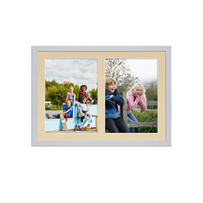 AK Frames 20X14 Silver Sleek Multi Photo Frame With Ivory Mount - Holds 2 Apertures (2X) A4 Photos - image 1