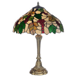 "K Living Kliving 12"" Handley Antique Brass Tiffany Table Lamp/stained Leaf Glass Shade"