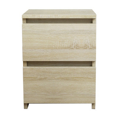Sundaze Oak 2 Drawer Bedside Cabinet Chest Of Drawers Bedroom Storage Furniture (H)40Cm (W) 30Cm (D) 30 Cm - image 1