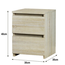 Sundaze Chest Of Drawers Storage Bedroom Furniture Cabinet 2 Drawer Oak 30X30X40Cm - thumbnail 3