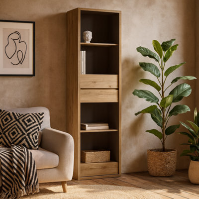 Wyld Haus Athens Natural Oak-Effect Tall Narrow 3-Drawer Bookcase - image 1