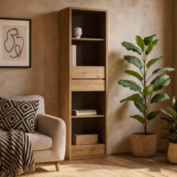 Wyld Haus Athens Natural Oak-Effect Tall Narrow 3-Drawer Bookcase