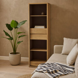 Wyld Haus Athens Natural Oak-Effect Tall Narrow 3-Drawer Bookcase - thumbnail 2