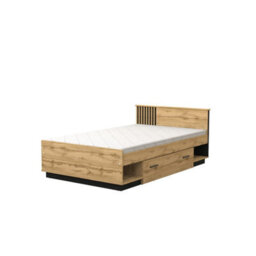 Arte Oak Wotan & Black Matt Lamelo La20 Divan Bed H79Cm W125Cm D207Cm - Stylish Eu Small Double Storage Solution