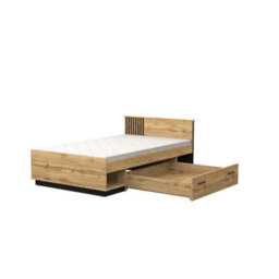 Arte Oak Wotan & Black Matt Lamelo La20 Divan Bed H79Cm W125Cm D207Cm - Stylish Eu Small Double Storage Solution - thumbnail 2
