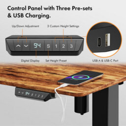 Vonhaus Electric Standing Desk, Height Adjustable Sit Stand Desk, 3 Height Preset Technology, 100X60Cm, Dark Wood Walnut Effect - thumbnail 6