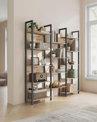 Songmics Bookcase, Bookshelf With 14 Shelves, Storage Rack, Sturdy Frame, Shelf Unit, Industrial, Camel Brown And Ink Black - image 1