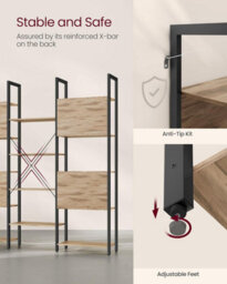 Songmics Bookcase, Bookshelf With 14 Shelves, Storage Rack, Sturdy Frame, Shelf Unit, Industrial, Camel Brown And Ink Black - thumbnail 4