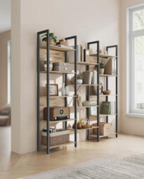 Songmics Bookcase, Bookshelf With 14 Shelves, Storage Rack, Sturdy Frame, Shelf Unit, Industrial, Camel Brown And Ink Black - thumbnail 1
