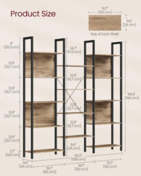 Songmics Bookcase, Bookshelf With 14 Shelves, Storage Rack, Sturdy Frame, Shelf Unit, Industrial, Camel Brown And Ink Black - thumbnail 2