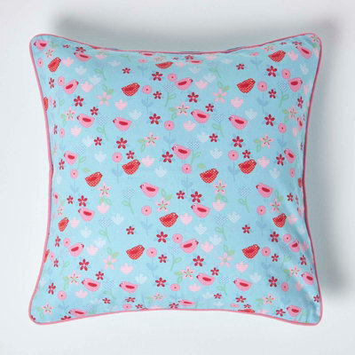 Homescapes Cotton Birds And Flower Cushion Cover, 60 X 60 Cm - image 1