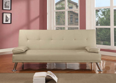 Comfy Living Faux Leather Naples Sofa Bed In Cream - image 1