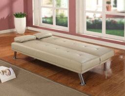 Comfy Living Faux Leather Naples Sofa Bed In Cream - thumbnail 2