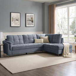 Home Detail Rose Right-Hand Facing Corner Sofa, Blue Linen - thumbnail 1