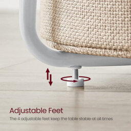 Round Side Table White Modern End Table With Beige Fabric Basket - thumbnail 8