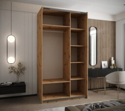 Arte Modern Trosa Iv Sliding Door Wardrobe H2450mm W1400mm D640mm Mirrored Doors, Six Shelves, Hanging Rail, Oak Artisan - thumbnail 3