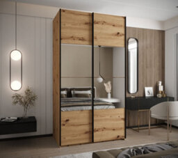 Arte Modern Trosa Iv Sliding Door Wardrobe H2450mm W1400mm D640mm Mirrored Doors, Six Shelves, Hanging Rail, Oak Artisan - thumbnail 2