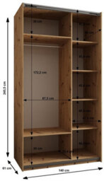 Arte Modern Trosa Iv Sliding Door Wardrobe H2450mm W1400mm D640mm Mirrored Doors, Six Shelves, Hanging Rail, Oak Artisan - thumbnail 4