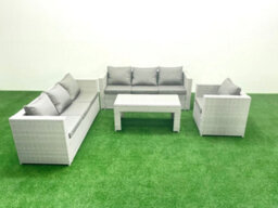 Fimous Wicker Pe Rattan Sofa Garden Furniture Set Oblong Coffee Table Armchair Light Grey - thumbnail 2