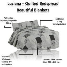 TheWhiteWater Limited Bedspread - Luxury Quilted - Reversible Two Sided - Bed Throw Warm Quilt - Bedspread Patchwork Reversible Set 150 Gsm - 3 Tog - thumbnail 7