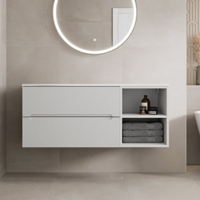 Affine 1200mm Bathroom Vanity Unit Countertop Wall Hung Drawer Units & Shelves White - image 1