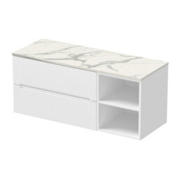 Affine 1200mm Bathroom Vanity Unit Countertop Wall Hung Drawer Units & Shelves White - thumbnail 4