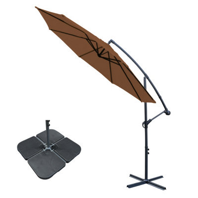 Sundaze 3M Coffee Banana Parasol Cantilever Hanging Parasol Umbrella With Crank Function, Base Weights - image 1