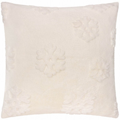 Furn. Snowflakes Fur Tufted Feather Filled Cushion, White - image 1