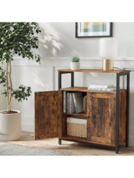 Songmics Storage Cabinet, Multipurpose Cabinet, Sideboard, Adjustable Shelves, Slat Door, Steel Frame, - thumbnail 2