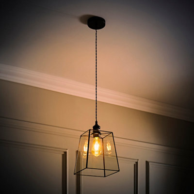 Valuelights Susie Glass Lantern Shade Matte Black Single Ceiling Pendant Light With Led Bulb - image 1