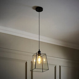 Valuelights Susie Glass Lantern Shade Matte Black Single Ceiling Pendant Light With Led Bulb - thumbnail 2