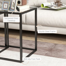 Homcom Nesting Tables Set Of 2, End Table With Tempered Glass Top, Black - thumbnail 5