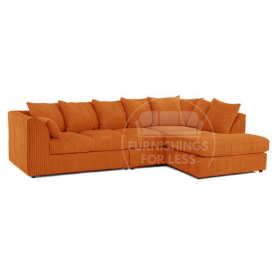 Furnishings For Less UK Luxor Orange Jumbo Cord Large 5 Seater Corner Sofa Long Right Hand Facing