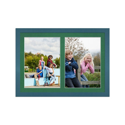 AK Frames 20X14 Navy Blue Modern Multi Photo Frame With Emerald Mount - Holds 2 Apertures (2X) A4 Photos - image 1
