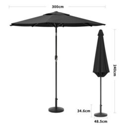 Living And Home 3M Large Rotating Garden Parasol Outdoor Beach Umbrella Patio Sun Shade Crank Tilt With Round Base, Black - thumbnail 5