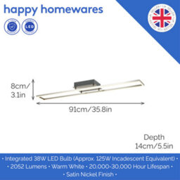 Happy Homewares Brushed Nickel Led Ceiling Strip Light Fitting - Ideal For Kitchens - thumbnail 4
