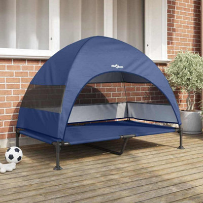 Walplus Navy Blue Raised Dog Bed With Removable Roof 127X81X108Cm Fabric And Steel - image 1