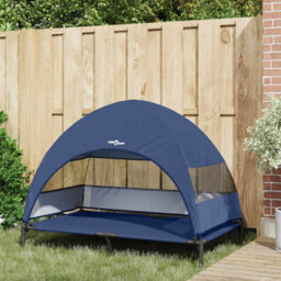 Walplus Navy Blue Raised Dog Bed With Removable Roof 127X81X108Cm Fabric And Steel - thumbnail 3
