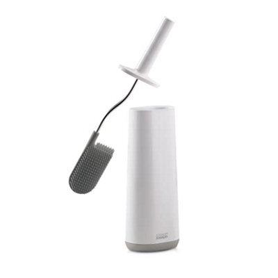 Joseph Flex - Smart Hygienic Silicone Toilet Brush With Holder Set, Flexible Anti-Drip, Anti-Clog Deep Clean Head - White / Grey