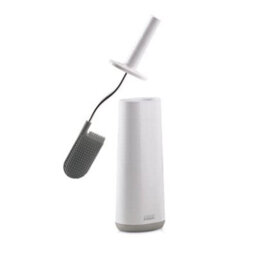Joseph Flex - Smart Hygienic Silicone Toilet Brush With Holder Set, Flexible Anti-Drip, Anti-Clog Deep Clean Head - White / Grey